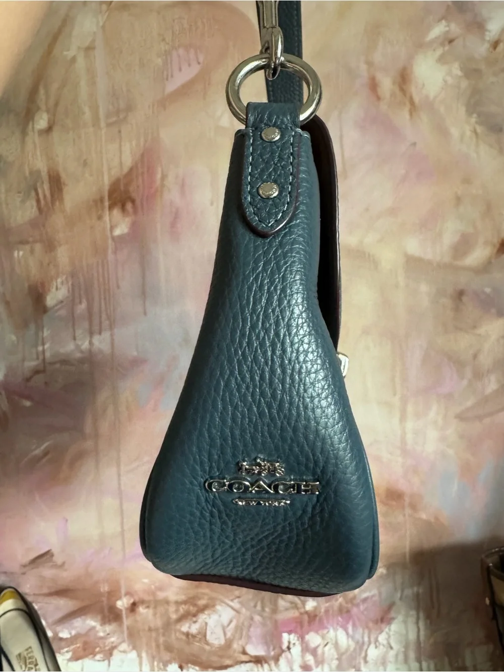 Coach Teal Pebbled Leather Shoulder Bag with Silver Hardware - Picture 5 of 9